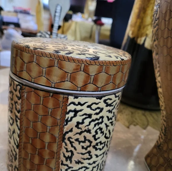 Leopard Print Ceramic Vase(3 Pc) Beige, Gold, Black, Brown
